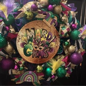 Wreath Mardi Gras themed